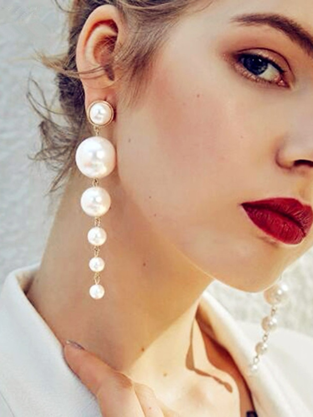 18K Gold Plated Faux Pearl Drop Earrings Long Tiered Dangle Bridal Stainless